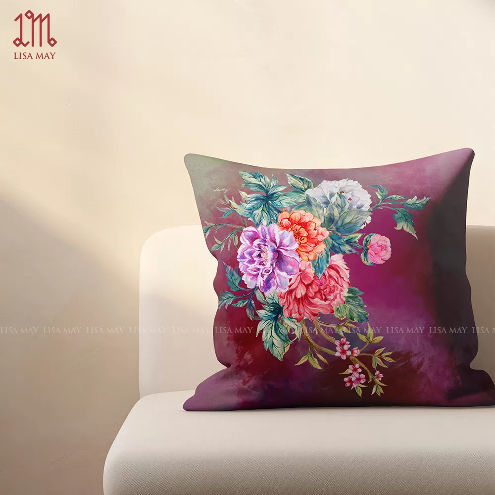 Gối vuông thiết kế họa tiết hoa mẫu đơn (DG-MD1a)