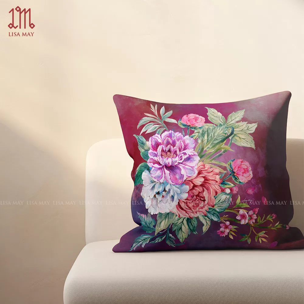 Gối vuông thiết kế họa tiết hoa mẫu đơn (DG-MD1c)