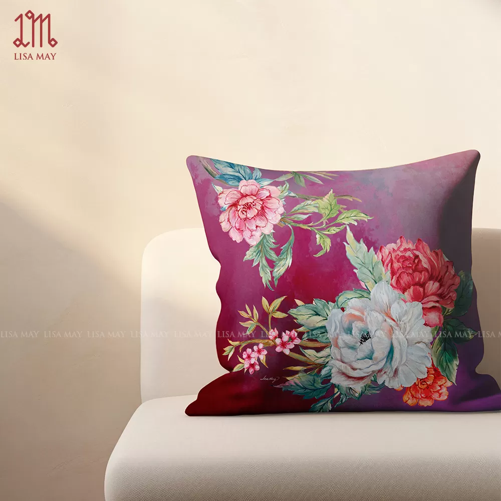 Gối vuông thiết kế họa tiết hoa mẫu đơn (DG-MD1d)