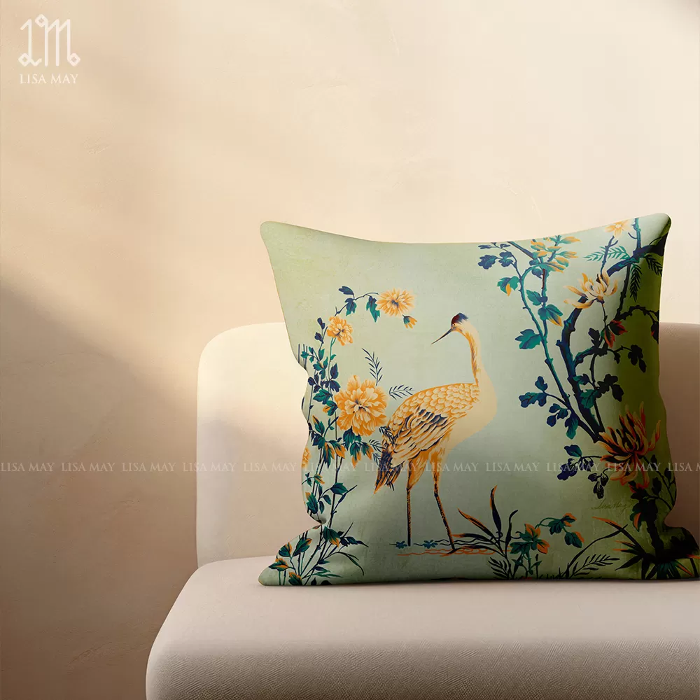 Gối vuông thiết kế họa tiết hoa mẫu đơn vàng (DG-BV01a)