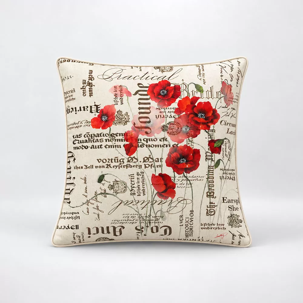 Gối vuông thiết kế họa tiết hoa poppy (DG-PP01c)