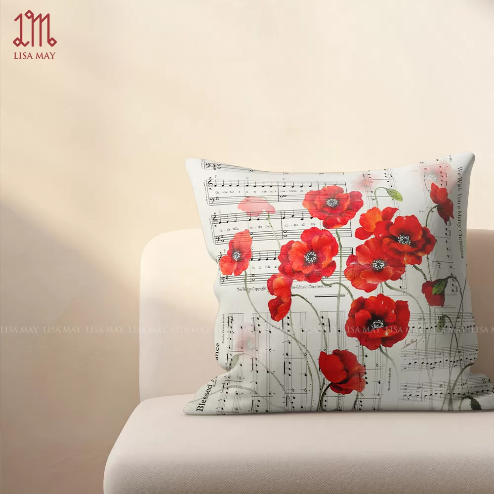 Gối vuông thiết kế họa tiết hoa poppy (DG-PP01b)