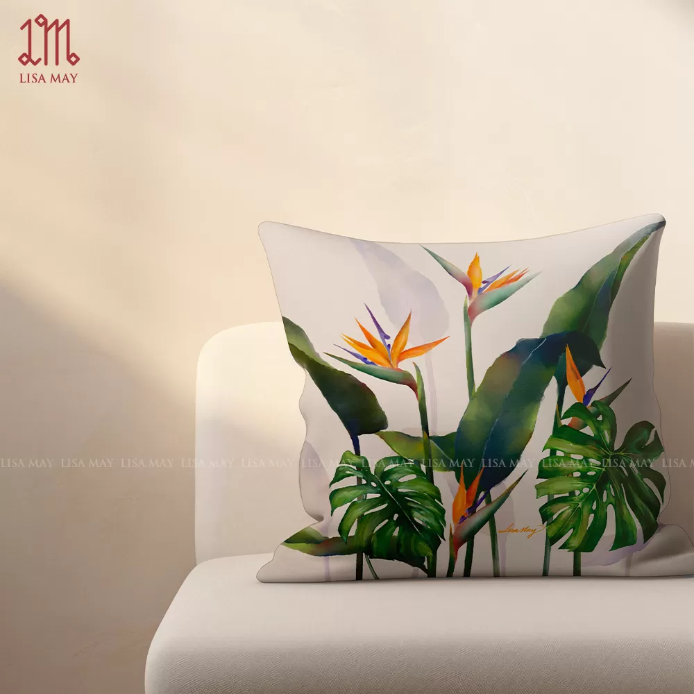 Gối vuông thiết kế họa tiết hoa thiên điểu (DG-TD5a)