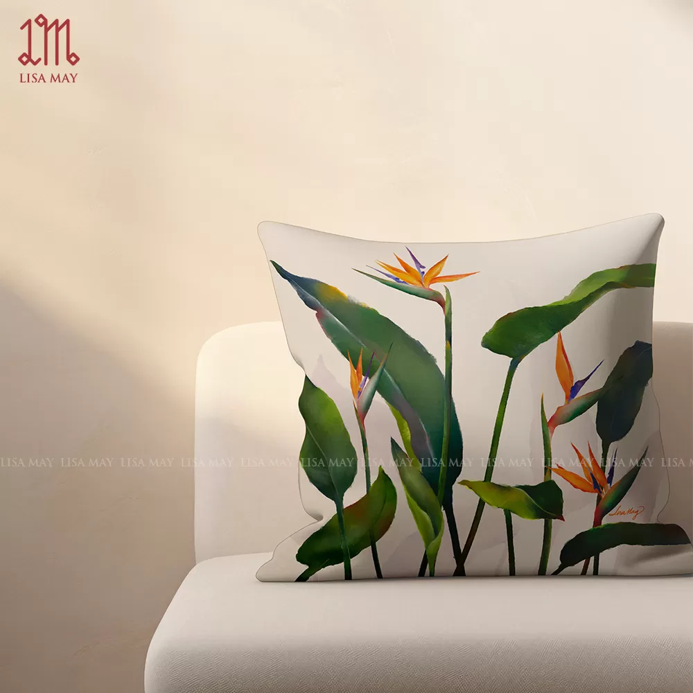 Gối vuông thiết kế họa tiết hoa thiên điểu (DG-TD5e)