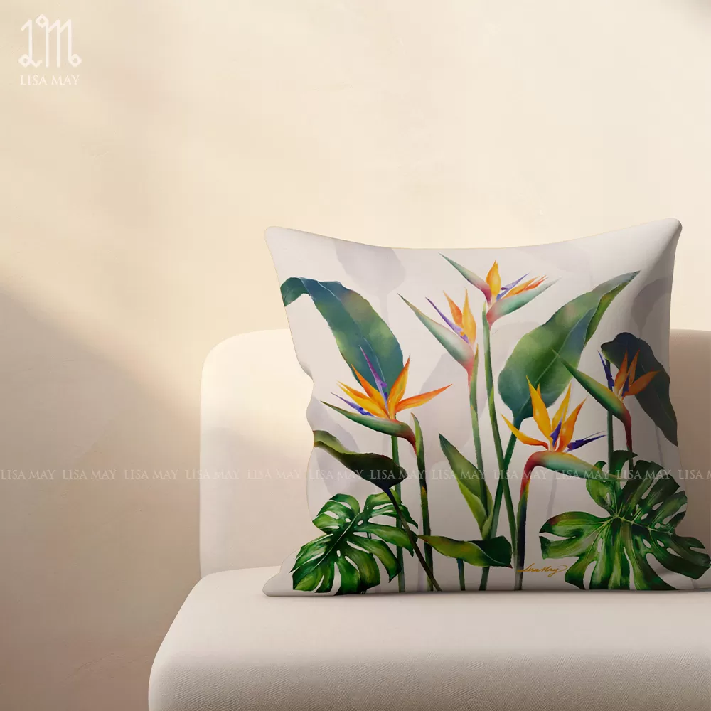 Gối vuông thiết kế họa tiết hoa thiên điểu (DG-TD05b)