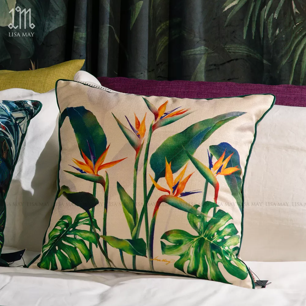 Gối vuông thiết kế họa tiết hoa thiên điểu (DG-TD05b)