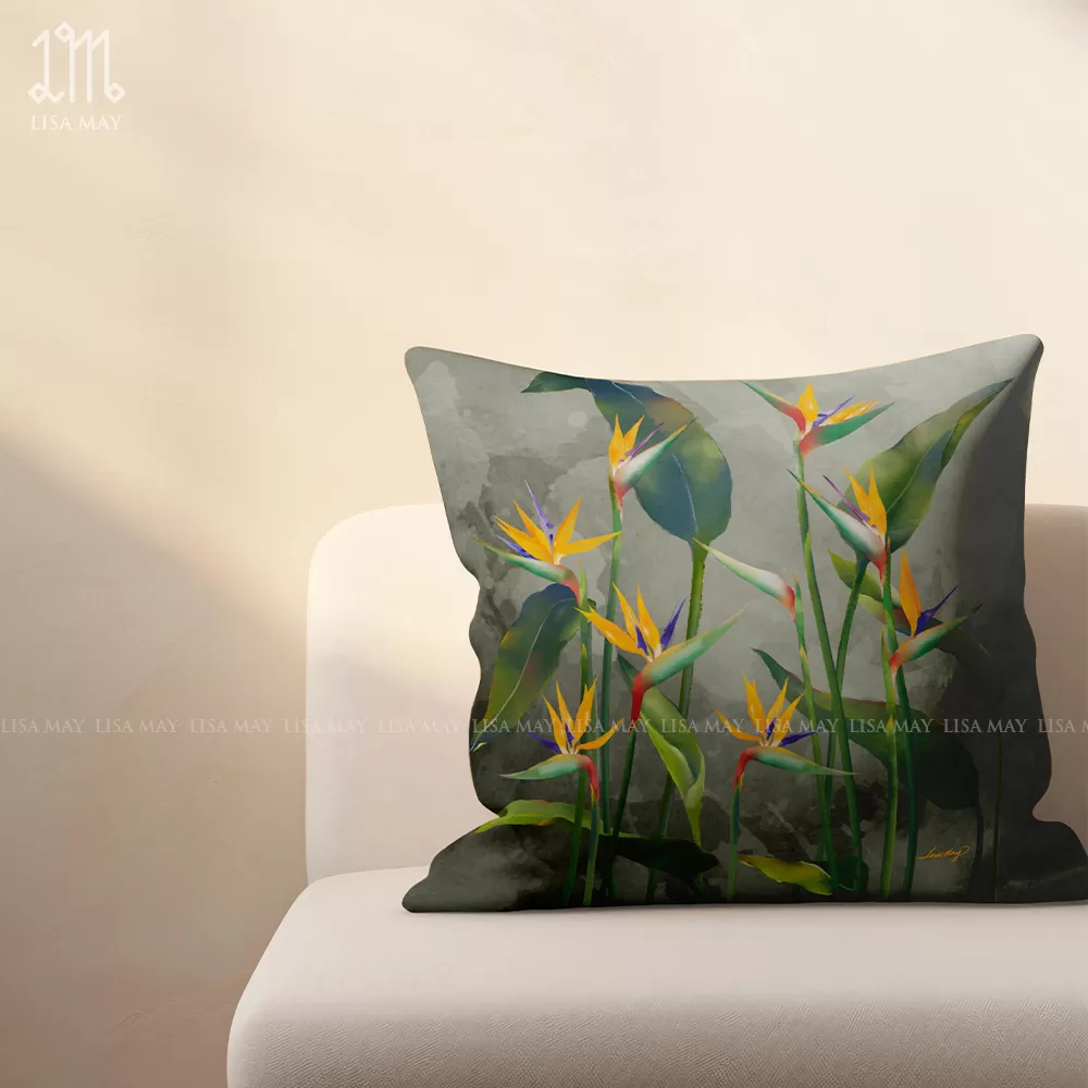 Gối vuông thiết kế họa tiết hoa thiên điểu (DG-TD04b)