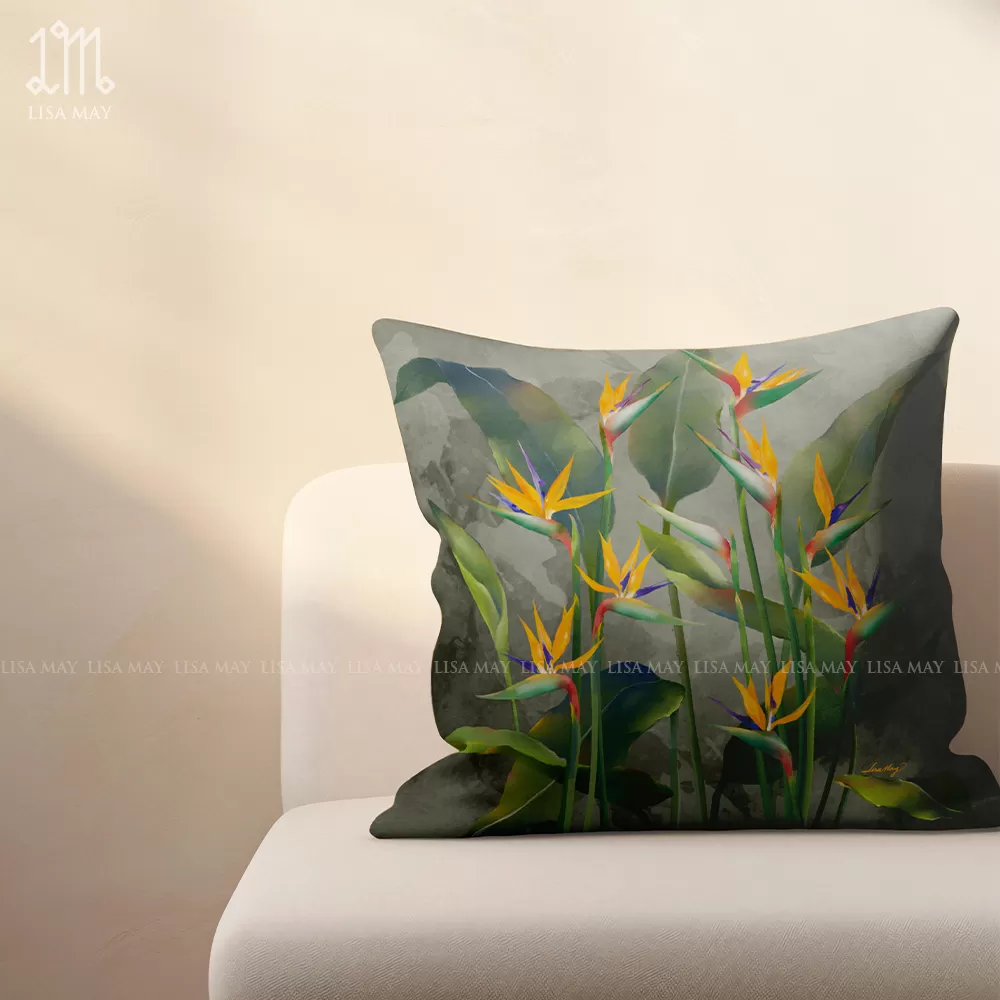 Gối vuông thiết kế họa tiết hoa thiên điểu (DG-TD04c)