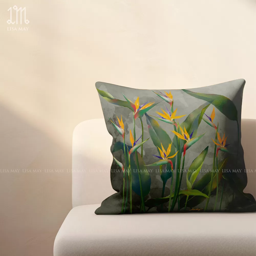 Gối vuông thiết kế họa tiết hoa thiên điểu (DG-TD04a)