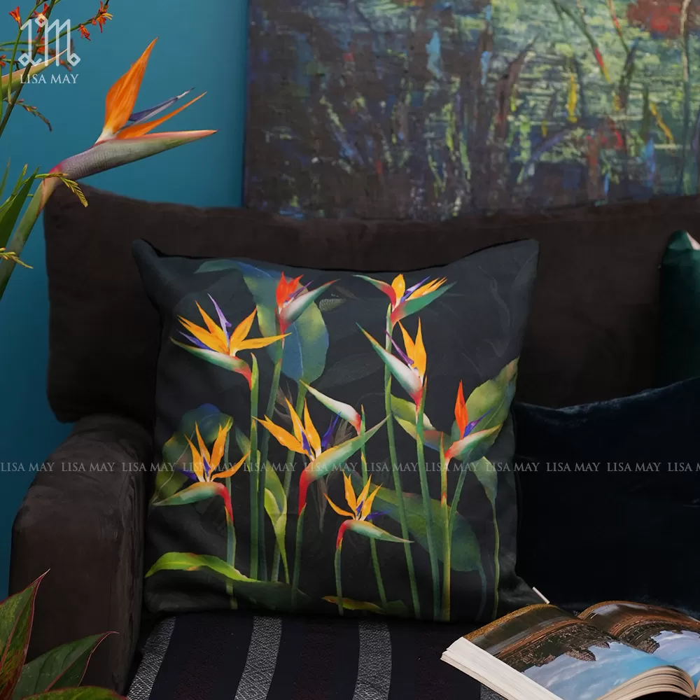 Gối vuông thiết kế họa tiết hoa thiên điểu (DG-TD03b)