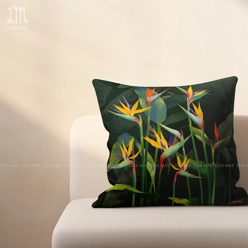 Gối vuông thiết kế họa tiết hoa thiên điểu (DG-TD03b)