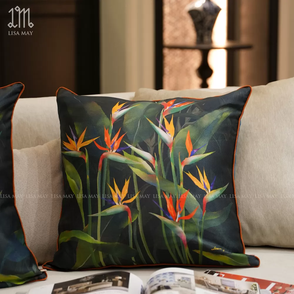 Gối vuông thiết kế họa tiết hoa thiên điểu (DG-TD03c)