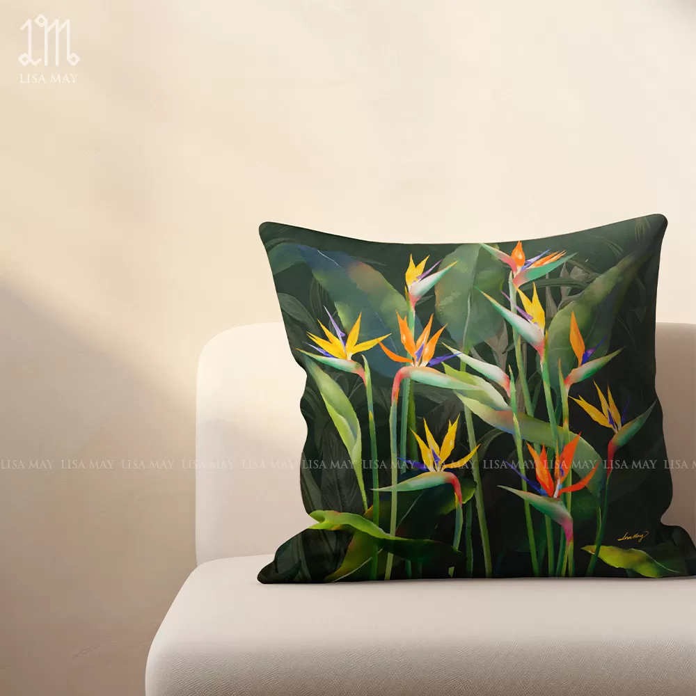 Gối vuông thiết kế họa tiết hoa thiên điểu (DG-TD03c)