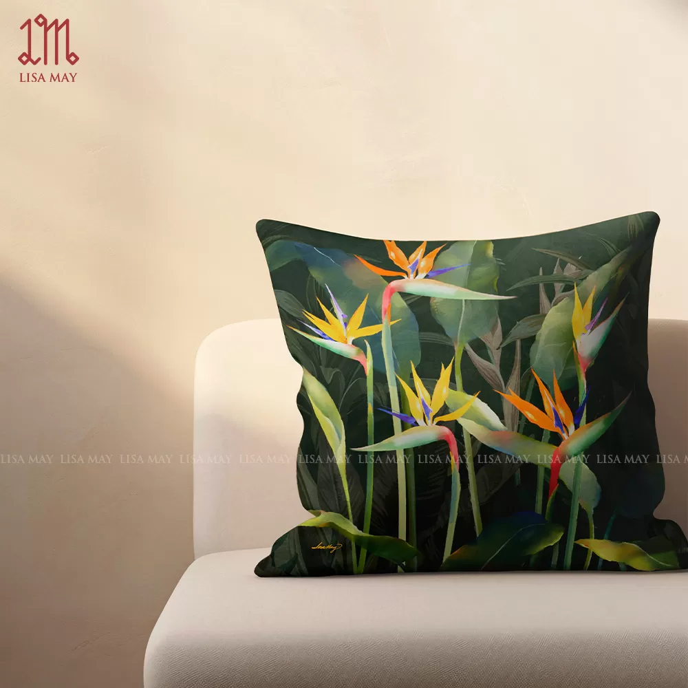 Gối vuông thiết kế họa tiết hoa thiên điểu (DG-TD03d)