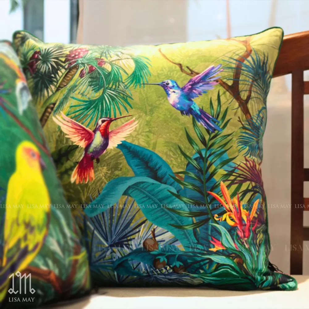 Gối vuông thiết kế họa tiết rừng nhiệt đới (DG-CM02c)