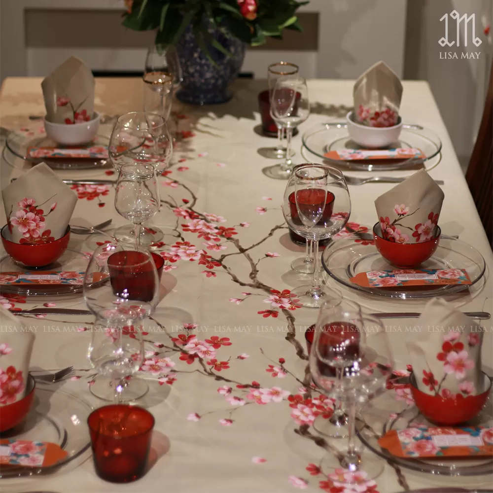 Khăn phủ bàn hoa đào 