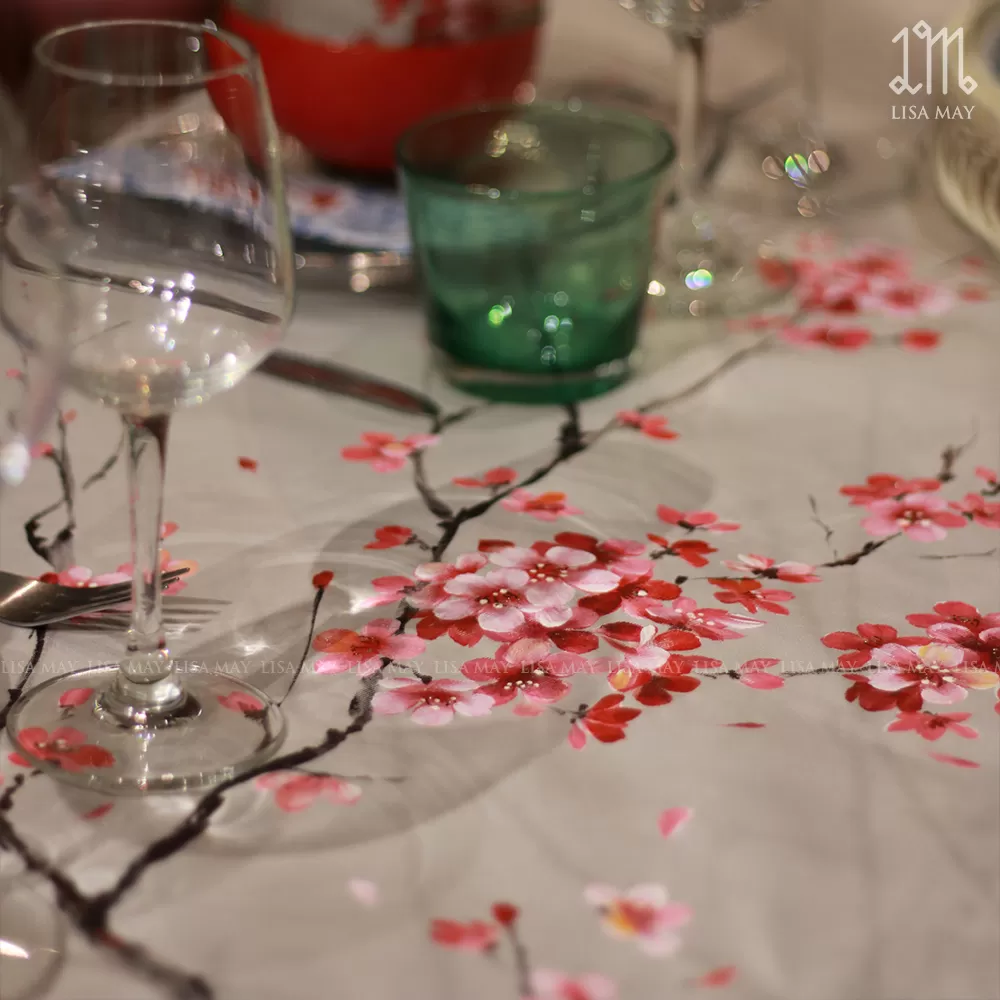 Khăn phủ bàn hoa đào 