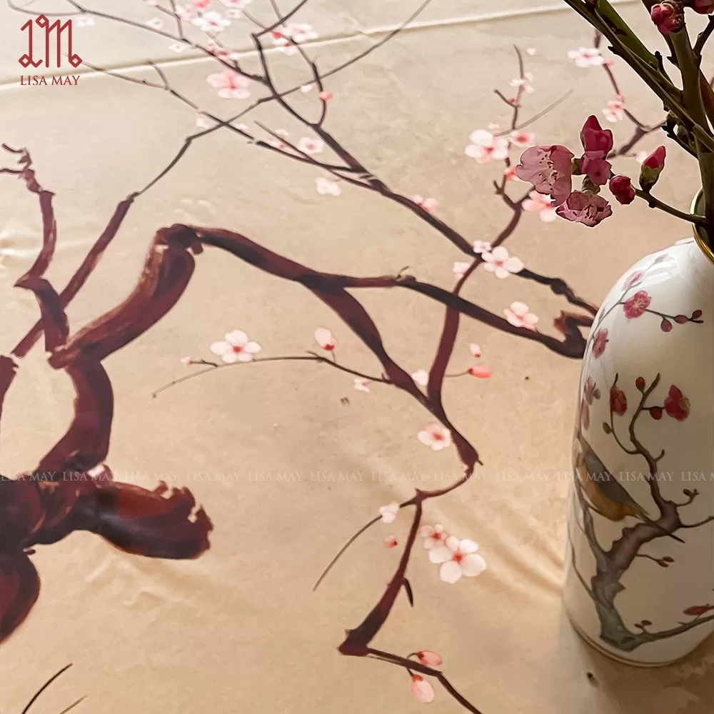 Khăn phủ bàn hoa đào 