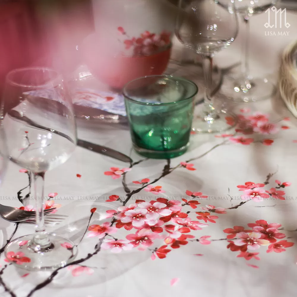 Khăn phủ bàn hoa đào 