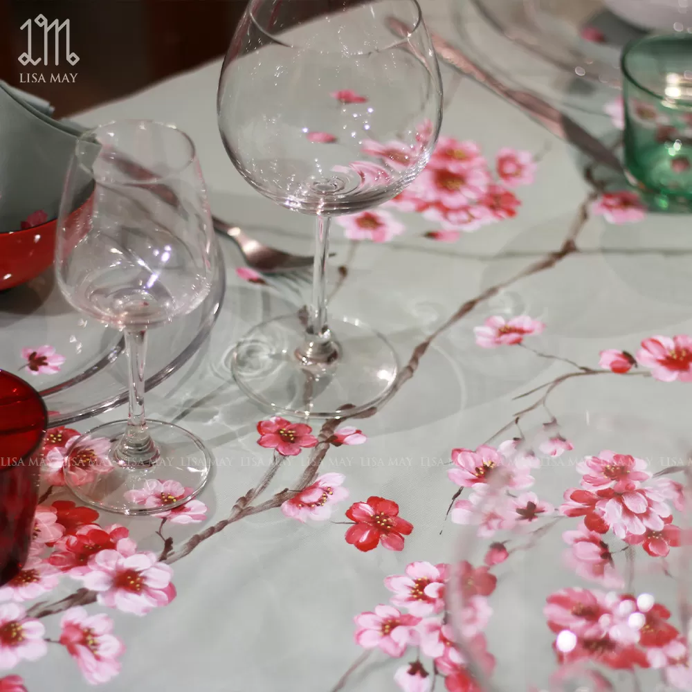 Khăn phủ bàn hoa đào 