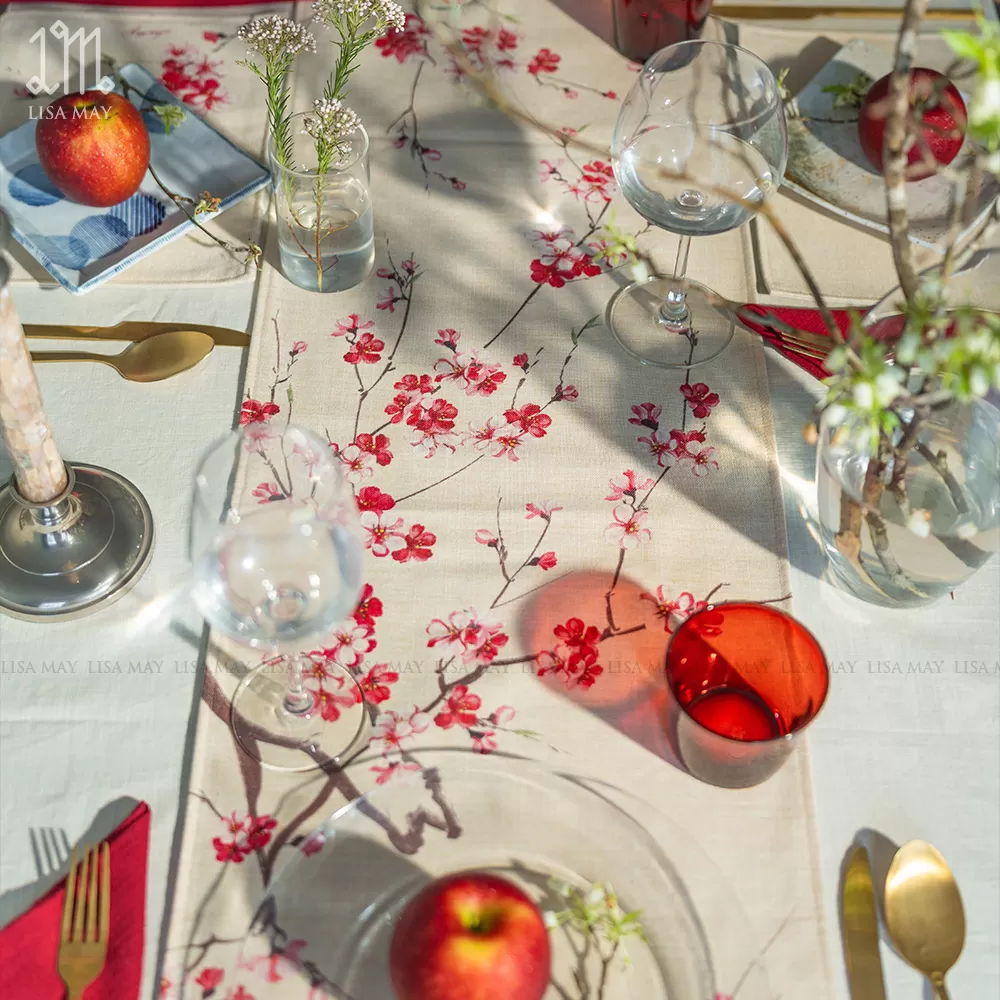 Runner thiết kế họa tiết hoa đào (DR-HD001)