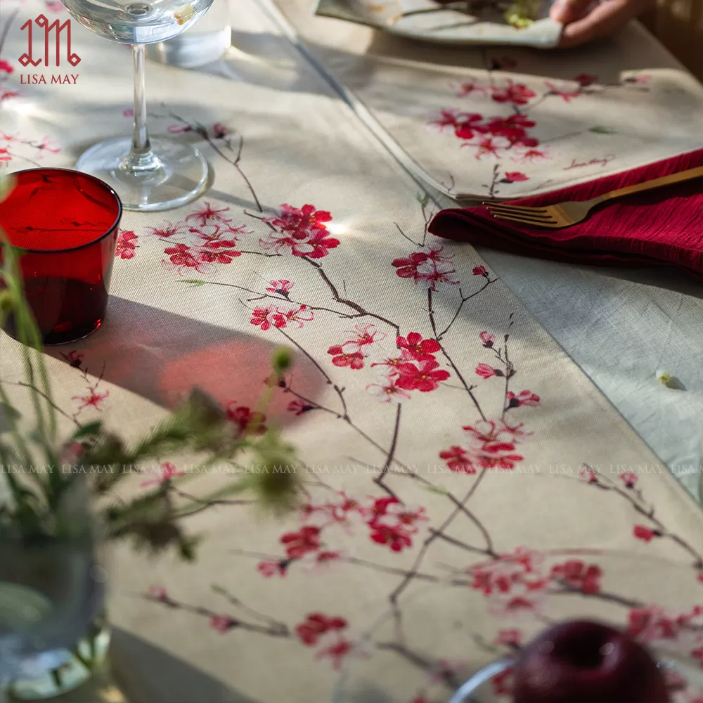 Runner thiết kế họa tiết hoa đào (DR-HD001)