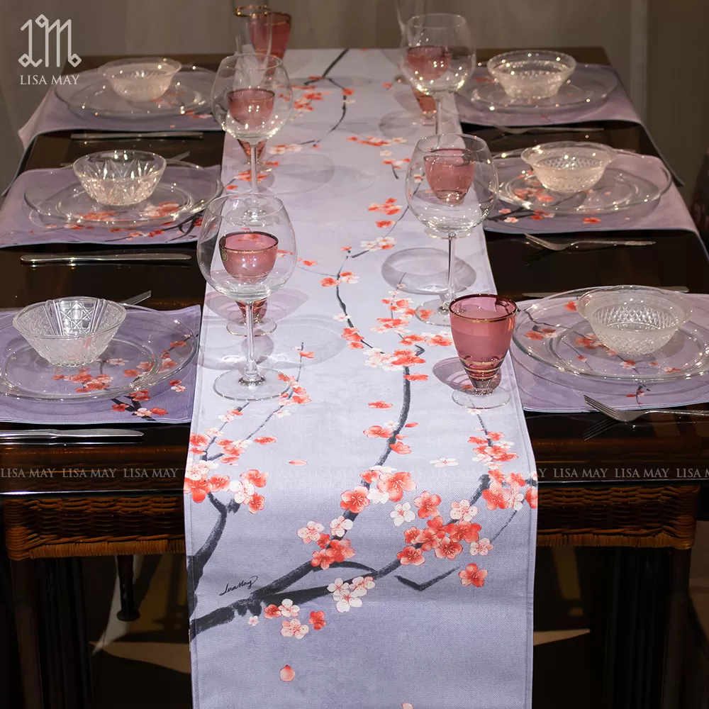 Runner thiết kế họa tiết hoa đào vàng (DR-HD002)