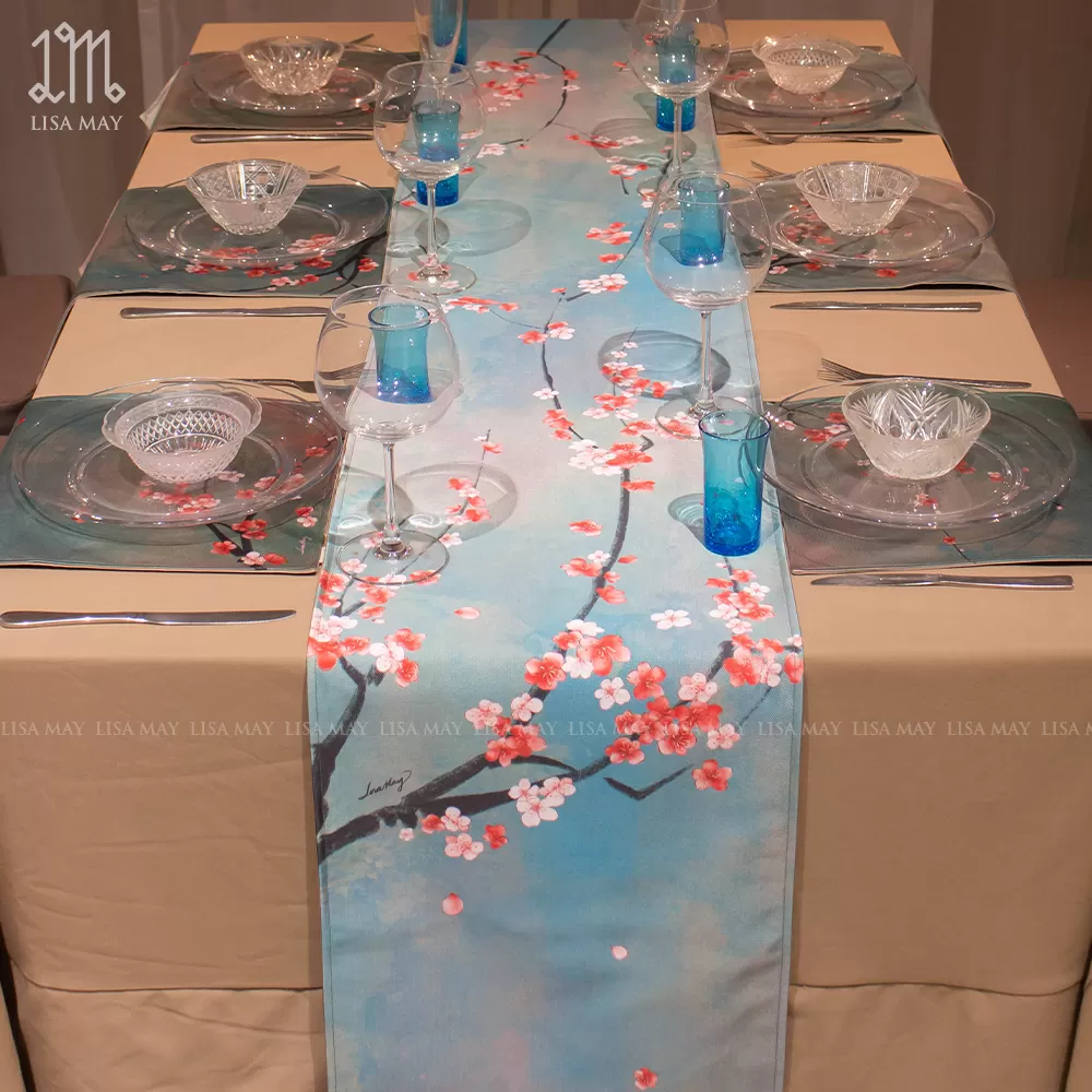 Runner thiết kế họa tiết hoa đào vàng (DR-HD003)