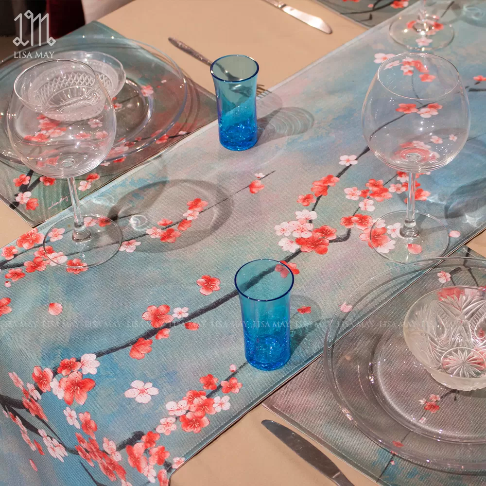 Runner thiết kế họa tiết hoa đào vàng (DR-HD003)