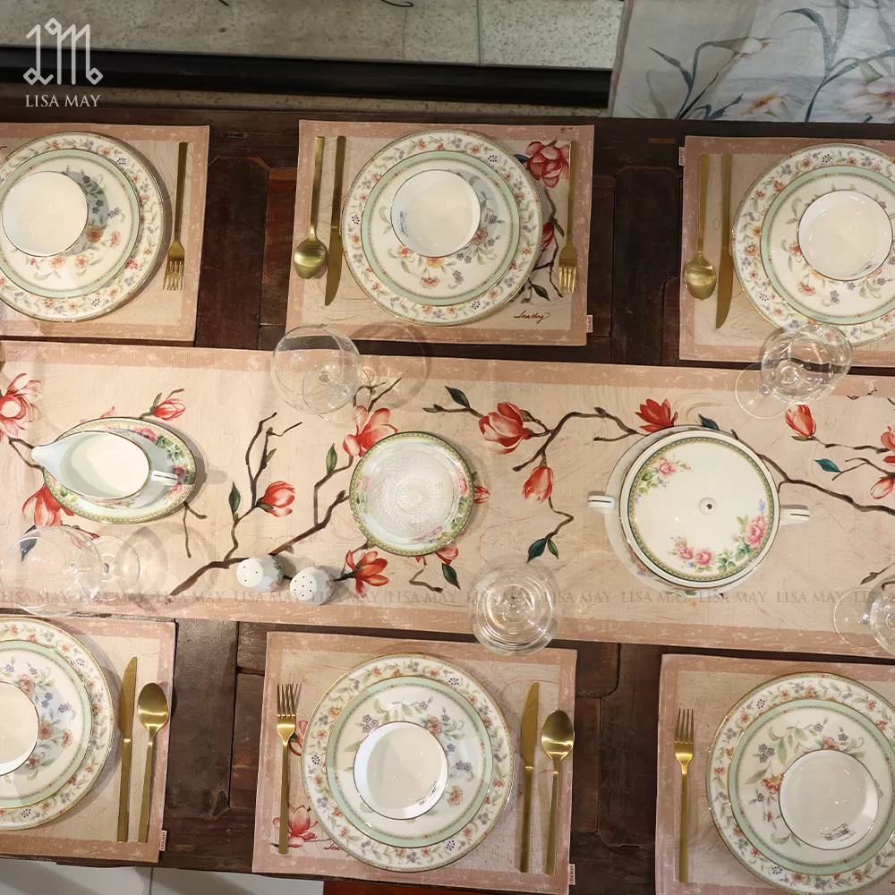 Runner thiết kế họa tiết hoa mộc lan đỏ (DR-ML02)