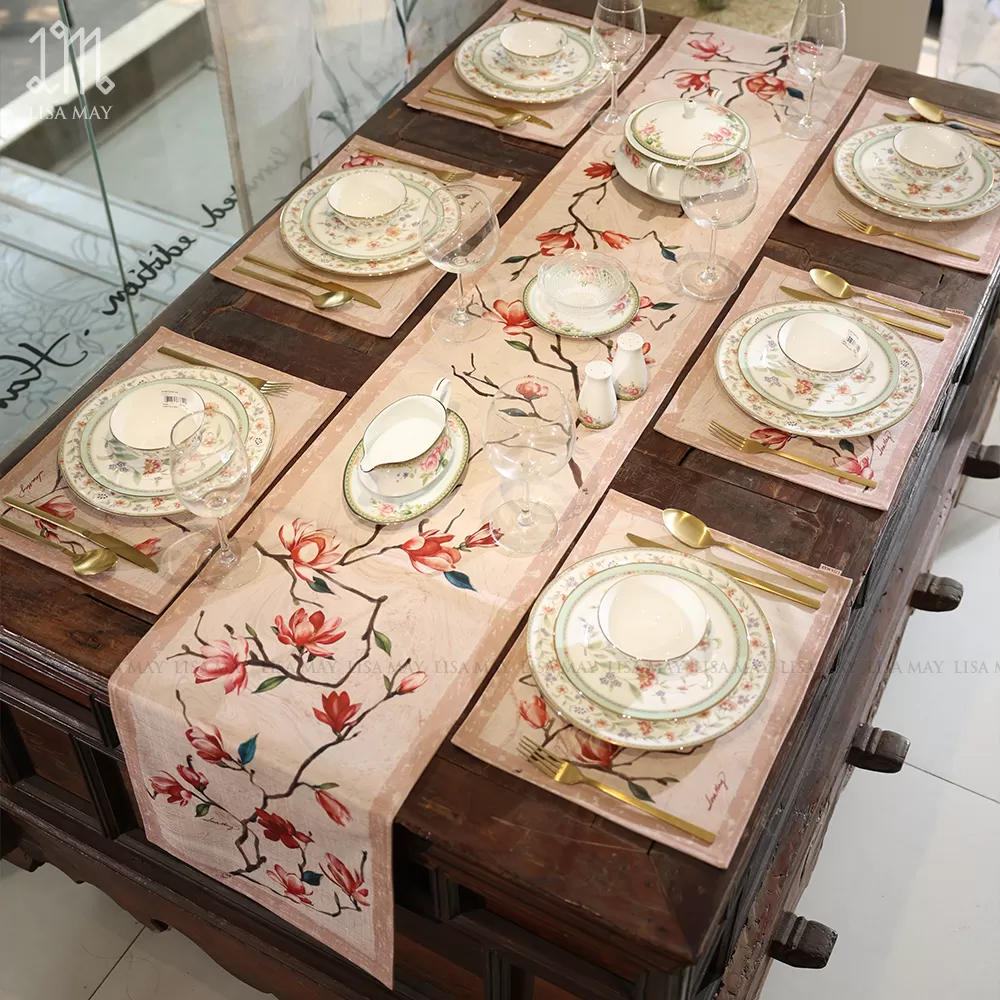 Runner thiết kế họa tiết hoa mộc lan đỏ (DR-ML02)