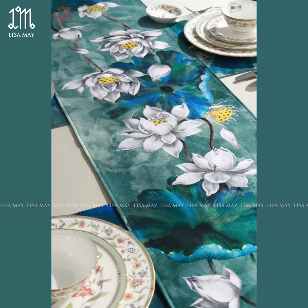 Runner thiết kế họa tiết hoa sen trắng (DR-SX05b)