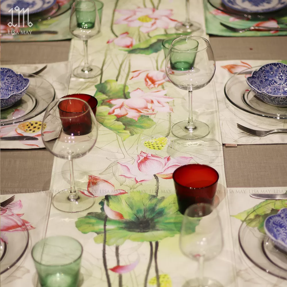 Runner thiết kế họa tiết hoa sen hồng (DR-SH01a)