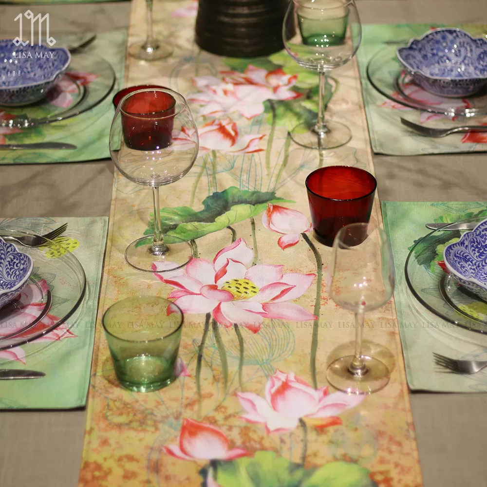 Runner thiết kế họa tiết hoa sen hồng (DR-SH01b)