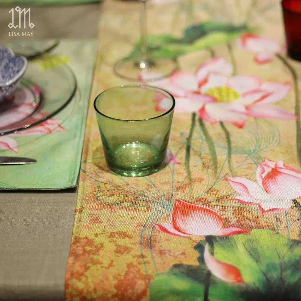 Runner thiết kế họa tiết hoa sen hồng (DR-SH01b)