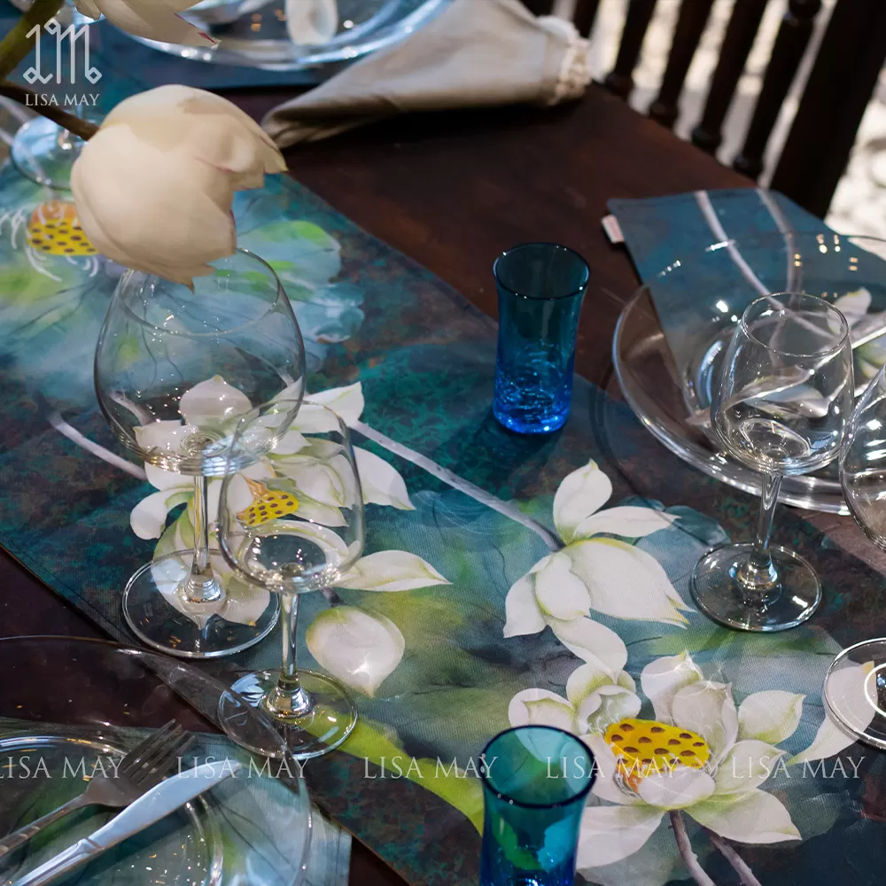 Runner thiết kế họa tiết hoa sen trắng (DR-SX01)