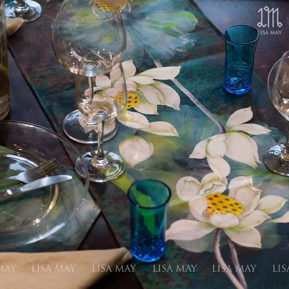 Runner thiết kế họa tiết hoa sen trắng (DR-SX01)