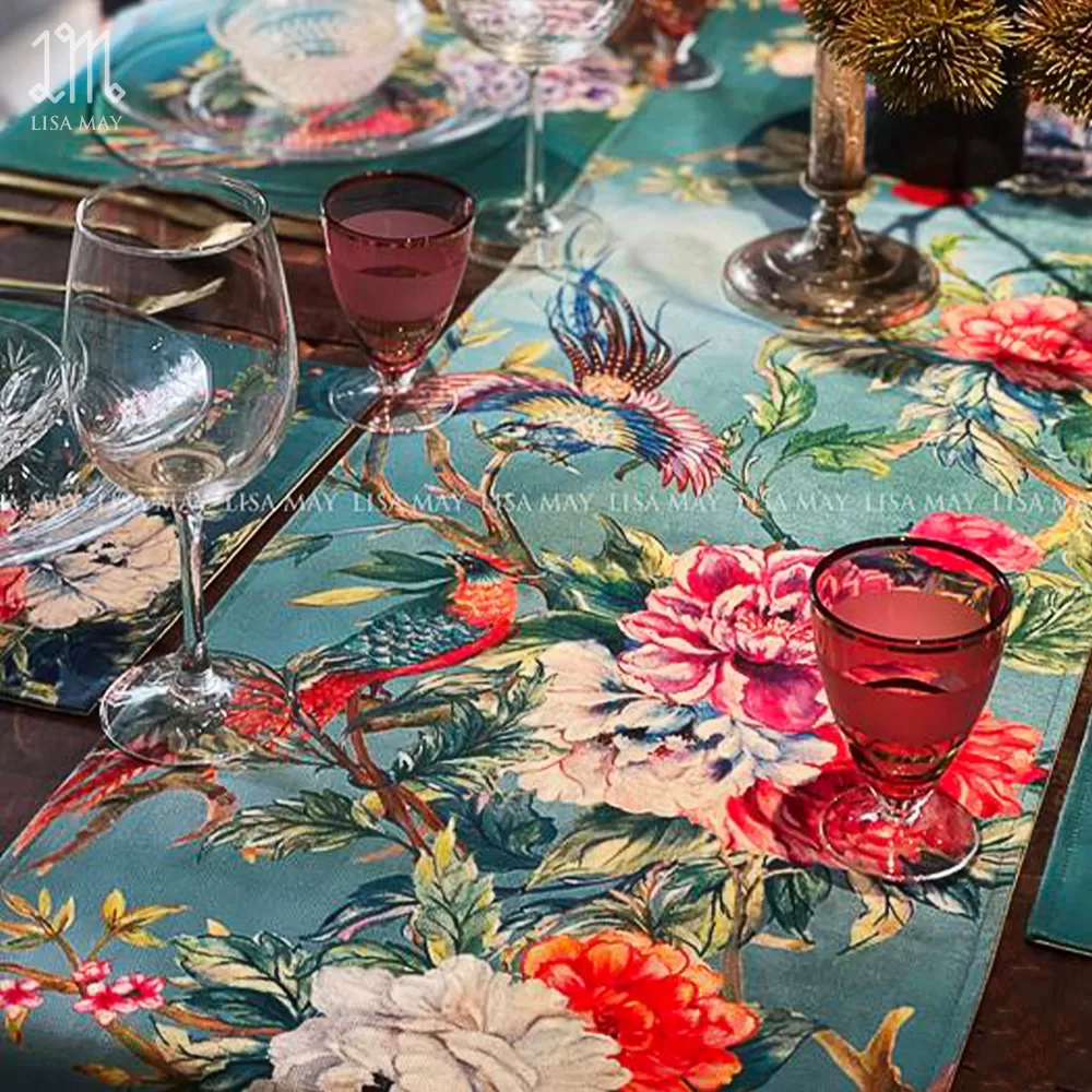 Runner thiết kế họa tiết mẫu đơn khổng tước (DR-CP01a)