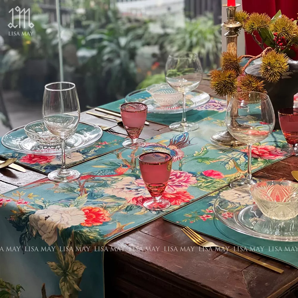 Runner thiết kế họa tiết mẫu đơn khổng tước (DR-CP01a)