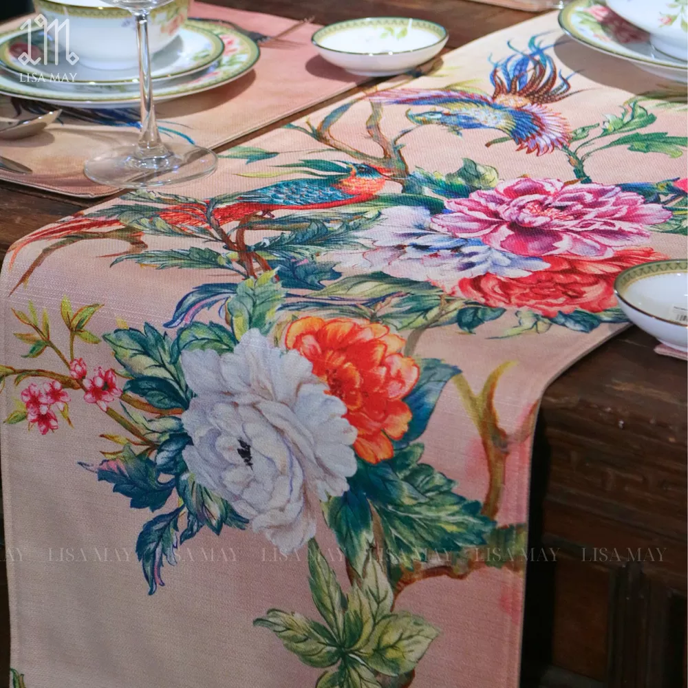 Runner thiết kế họa tiết mẫu đơn khổng tước (DR-CP01b)