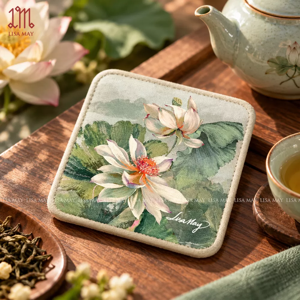 Lót cốc thiết kế họa tiết hoa sen (DLC-ST01)