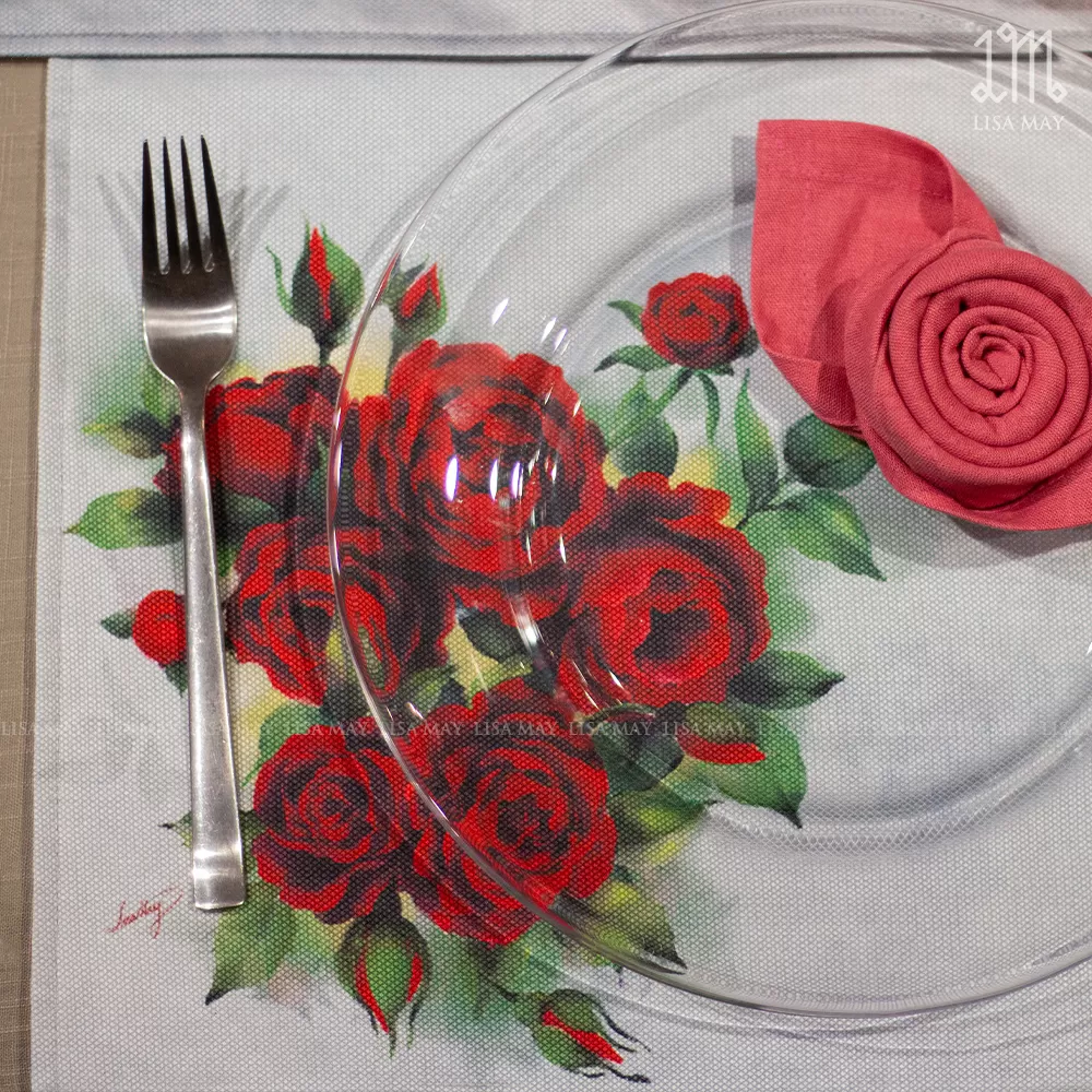 Lót đĩa thiết kế họa tiết hoa hồng (DLD-HH008)