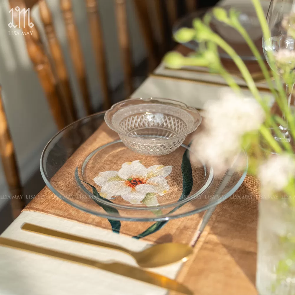 Lót đĩa thiết kế họa tiết hoa loa kèn (DLD-LK005)