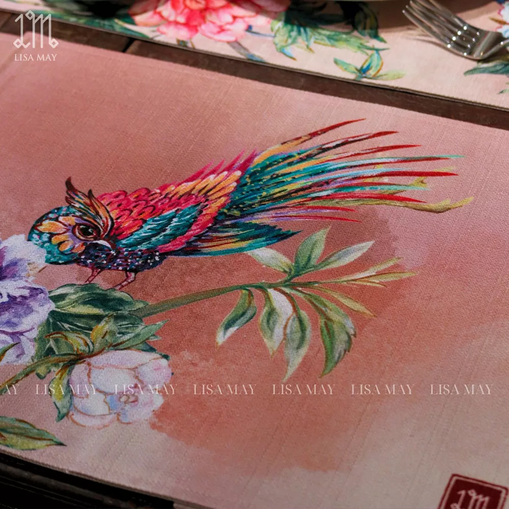 Lót đĩa thiết kế họa tiết mẫu đơn khổng tước (DLD-CP01b)