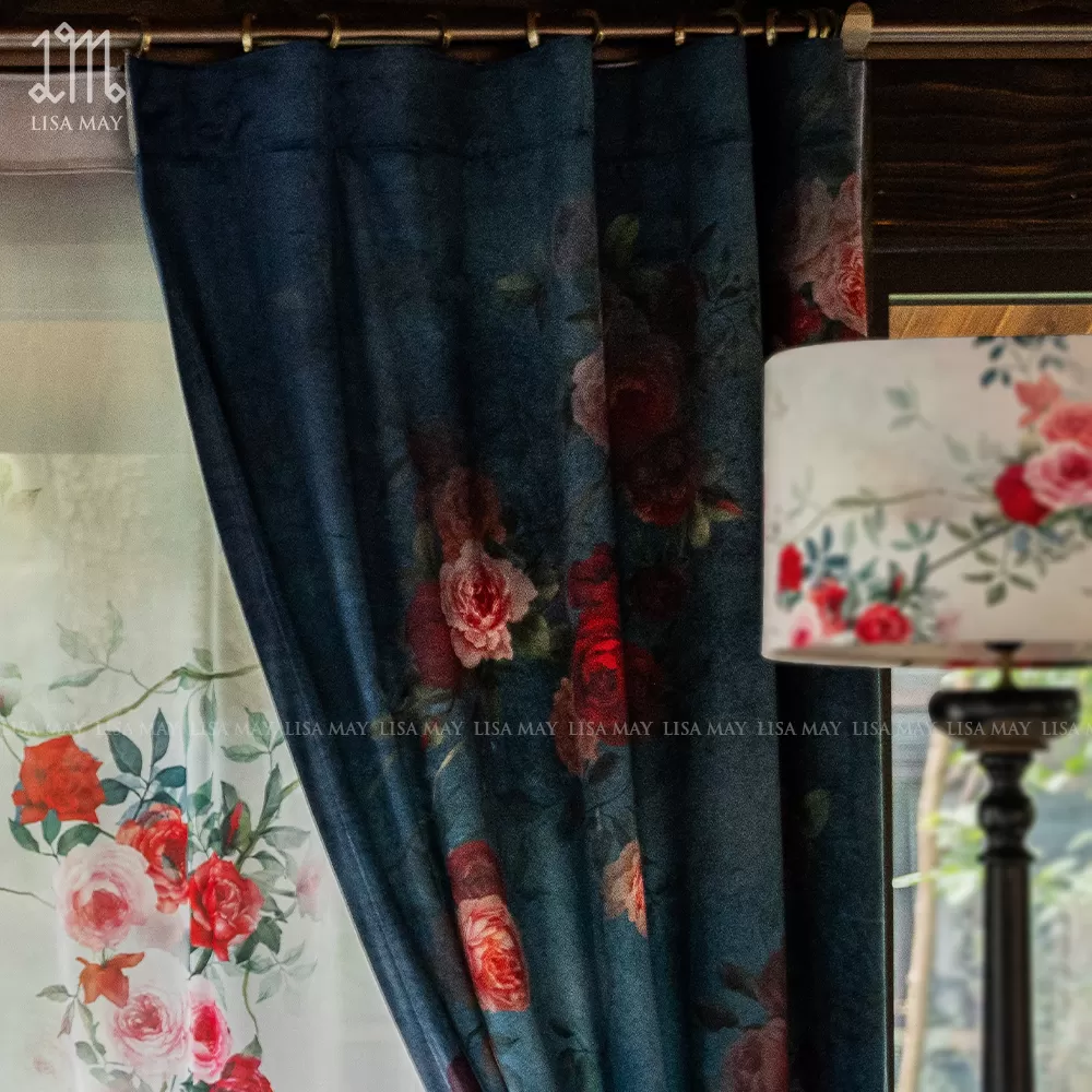 Rèm vải nhung thiết kế họa tiết hoa hồng (DC-HH87)
