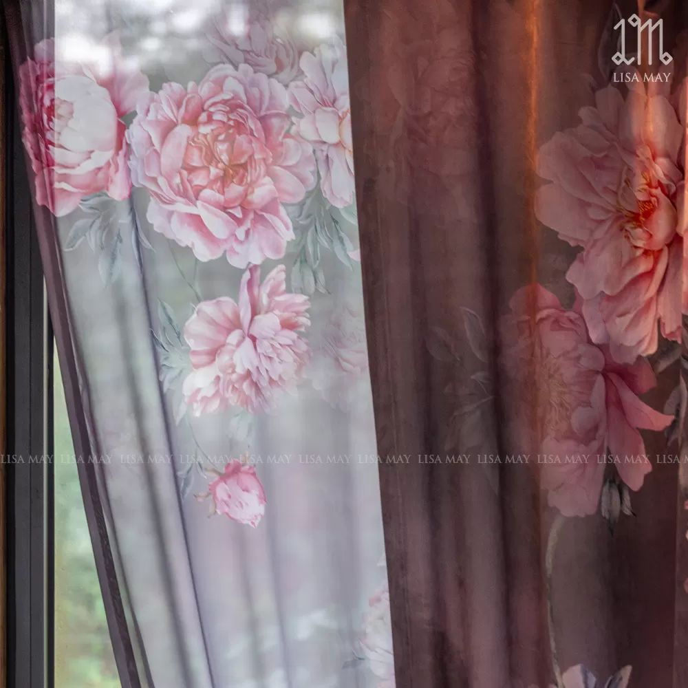 Rèm vải nhung thiết kế họa tiết hoa mẫu đơn (DC-MD01)