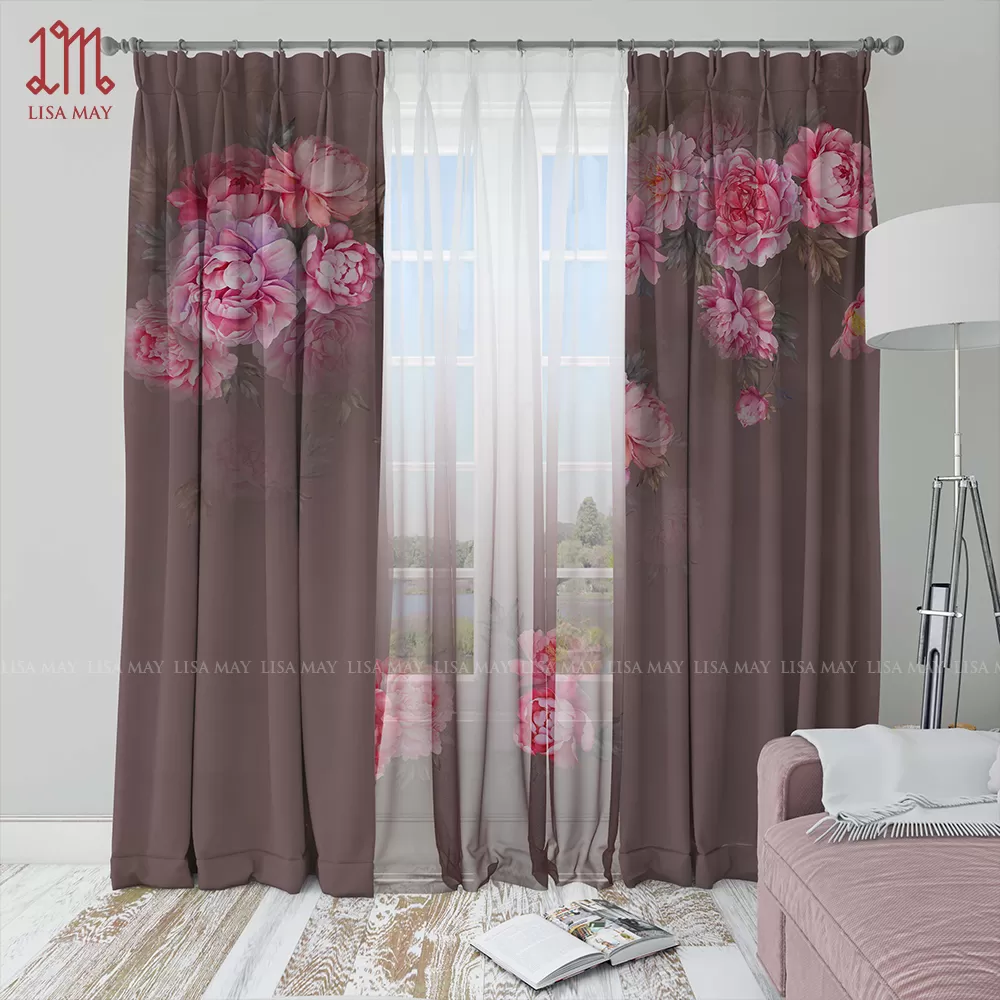 Rèm vải nhung thiết kế họa tiết hoa mẫu đơn (DC-MD01)