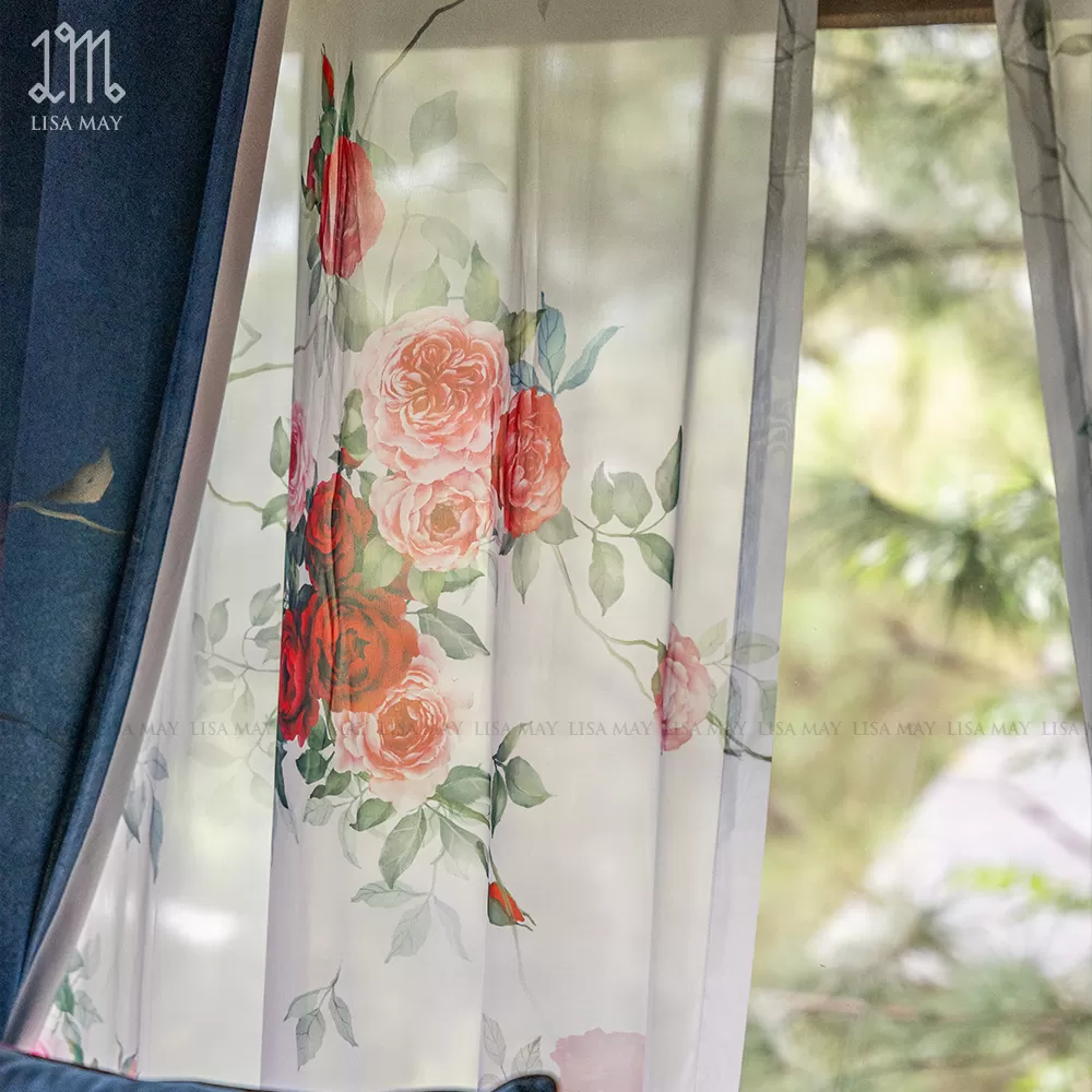 Rèm vải voan thiết kế họa tiết hoa hồng (DC-HH86)