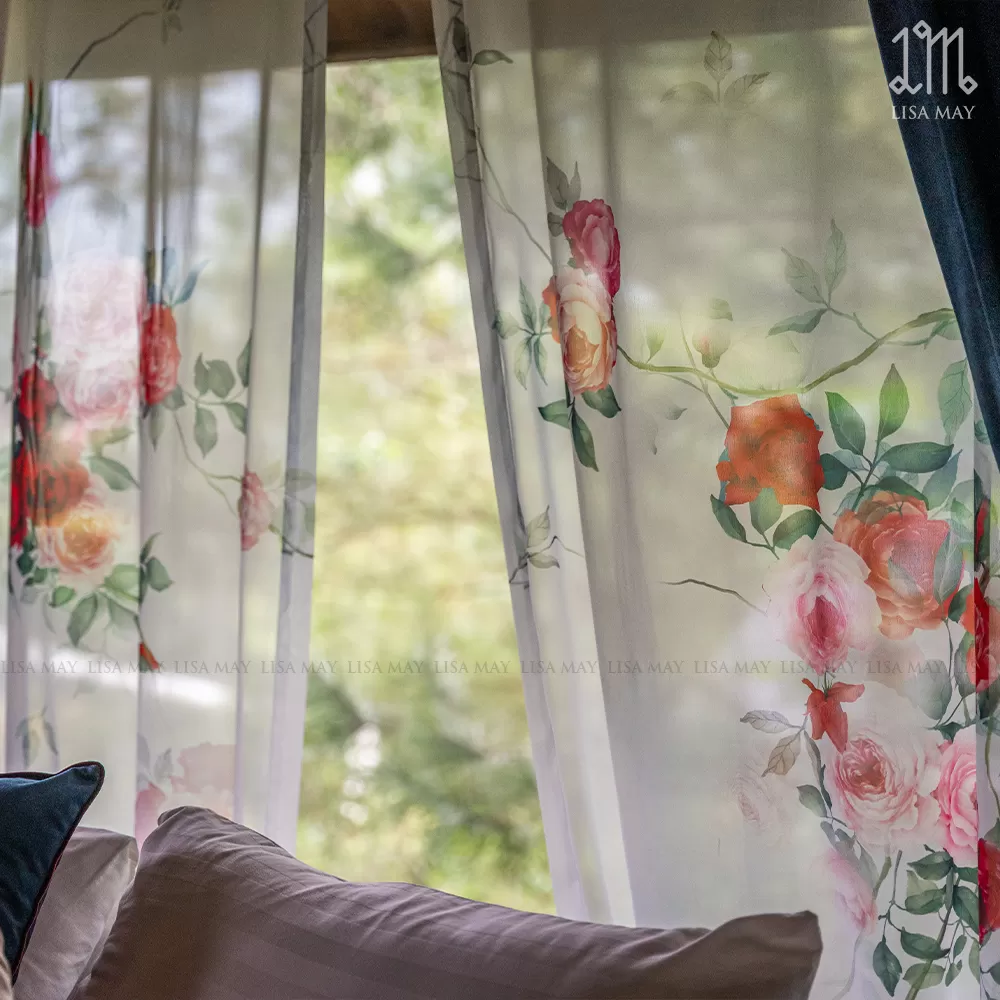 Rèm vải voan thiết kế họa tiết hoa hồng (DC-HH86)