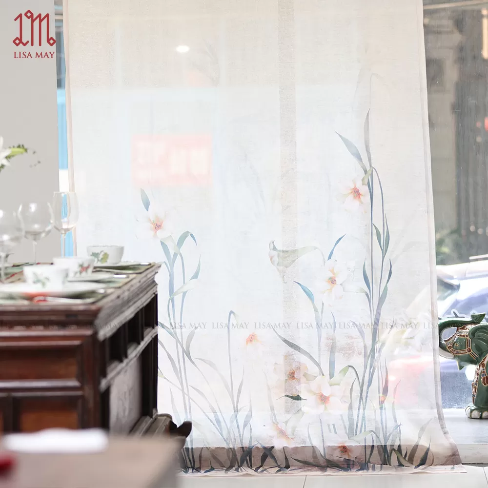 Rèm vải voan thiết kế họa tiết hoa loa kèn (DC-LK)